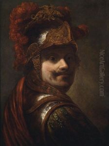 Eine Tronie Eines Mannes In Einem Brustpanzer Mit Federgeschmucktem Helm by Harmenszoon van Rijn Rembrandt