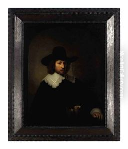 Portrait Of Nicolaes Bambeeck, In A Black Costume With Lace Collar And Cuffs And A Black Hat, Holding Gloves by Harmenszoon van Rijn Rembrandt