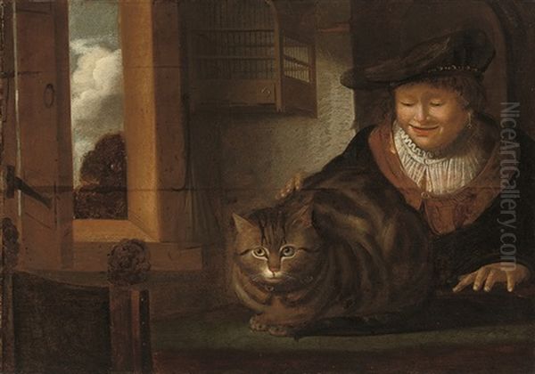 A Man Stroking A Cat In An Interior - view 1