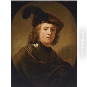 Portrait Of A Young Man, Wearing A Brown Plumed Beret And A Brown Coat With A Gorget by Harmenszoon van Rijn Rembrandt