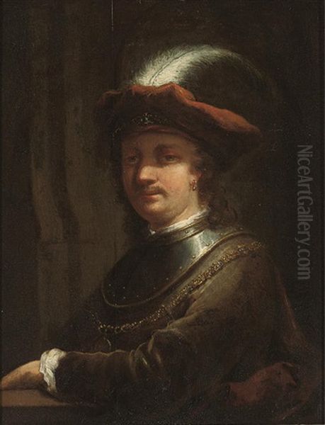 Portrait Of The Artist In A Brown Velvet Coat With Breast-plate And A Red Plumed Hat - view 1