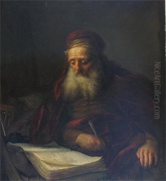 Portrait Of An Old Man Wearing A Red Velvet Coat, Seated Writing - view 1