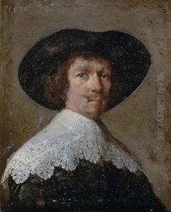 Portrait Of A Gentleman In A Black Doublet With A Lace Collar And A Black Hat by Harmenszoon van Rijn Rembrandt