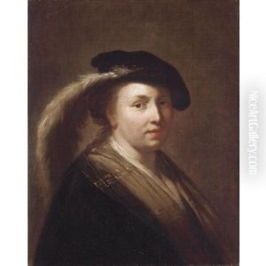 Portrait Of A Young Girl, Head And Shoulders, Wearing A Feathered Cap