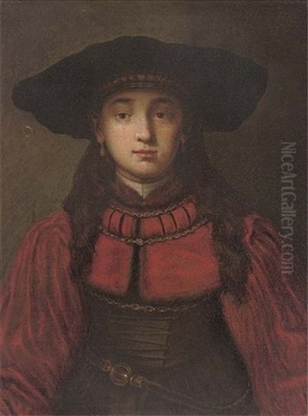 Portrait Of A Girl In A Cap And Red Dress - view 1