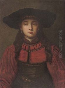 Portrait Of A Girl In A Cap And Red Dress