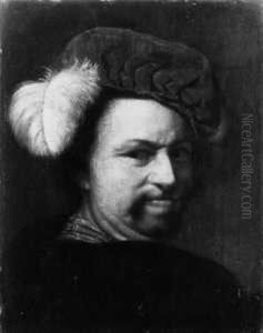 Ein Bartiger Mann Mit Federbesetztem Barett Und Ohrring by Harmenszoon van Rijn Rembrandt
