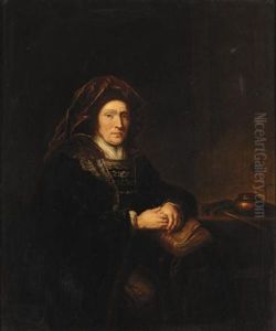 Interior With An Elderly Lady Seated Beside A Table Holding A Book And A Pair Of Pince-nez by Harmenszoon van Rijn Rembrandt