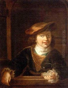 A Boy In A Cap Wearing A Gold Chain And Holding A Bubble, At A Casement
