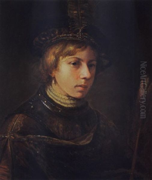 A Portrait Of A Young Man Wearing A Fantasy Costume And A Beret With A Feather, Holding A Feather In His Left Hand - view 1