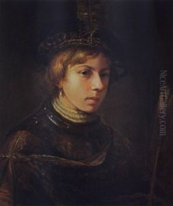 A Portrait Of A Young Man Wearing A Fantasy Costume And A Beret With A Feather, Holding A Feather In His Left Hand