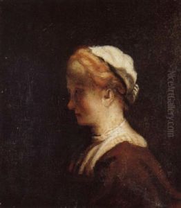 Portrait Of A Lady In Profile Wearing A Brown Dress And White Headdress