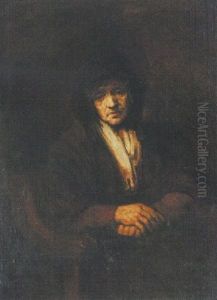 Portrait Of An Elderly Woman Wearing A Hat And A Scarf by Harmenszoon van Rijn Rembrandt