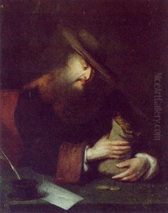 Ein Bartiger Mann Mit Einem Sack Voll Goldstucken, Allegorie Des Geizes by Harmenszoon van Rijn Rembrandt