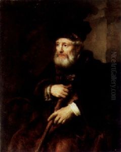 A Bearded Old Man Holding A Cane by Harmenszoon van Rijn Rembrandt