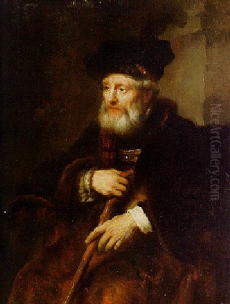 A Bearded Old Man, Seated Half-length, Holding A Cane - view 1