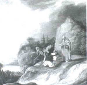 Old Man Blessing A Woman, A Scene From The Old Testament by Harmenszoon van Rijn Rembrandt