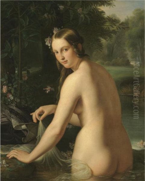 A Woman Bathing In A Pool, A Landscape Beyond - view 1