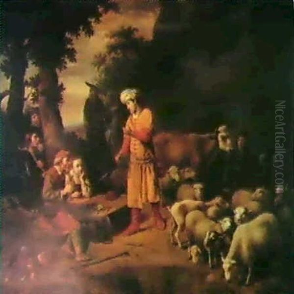 Jacob Questioning Harans Herdsmen, As Rachel Approaches In The Background. - view 1