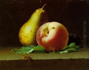 Poire, Peche Et Prune Sur Un Entablement