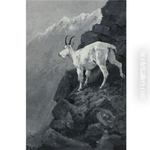 The White Goat At Home (mountain Goat On A Rocky Ledge; Rocky Mountain Goat) by Frederic Remington