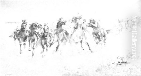 Indians Charging On Horseback - view 1