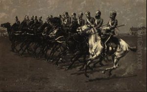 The Canadian Mounted Police On A "musical Ride"--"charge!" by Frederic Remington