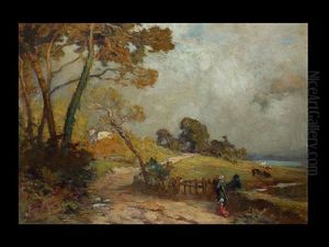 Landschaft In Der Bretagne Mit Figurenstaffage