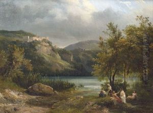 Badende Am Lago Di Nemi Mit Blick Auf Die Nemi