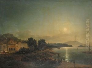 Vue De La Baie De Naples Au Clair De Lune