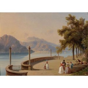 The Terrace Of The Villa Melzi, Overlooking Lake Como by Jean Charles Joseph Remond