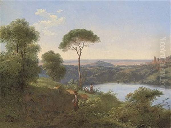 Italian Peasants On A Lakeside Track - view 1