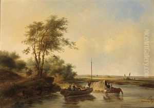 A River Landscape With Boats by Jean Charles Joseph Remond