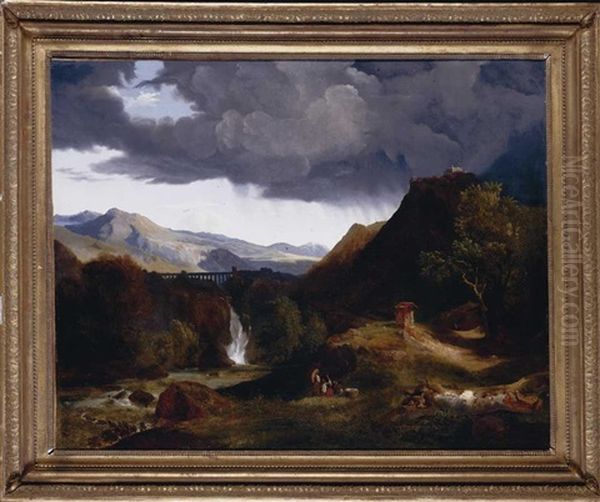 A View Of An Aqueduct And A Small Town (cava In The Kingdom Of Naples?) Peasants Resting In The Foreground - view 1