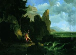 Paysage Historique Representant Philoctete Dans L'ile De Lemnos