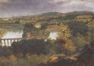 Vue De L'ile Seguin Depuis Le Parc De Saint-cloud Avec Le Vieux Pont De Sevres thumbnail