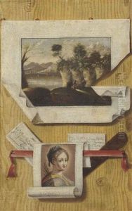 A Tromp L'oeil Of Two Paintings And Two Letters by Andrea Domenico Remps