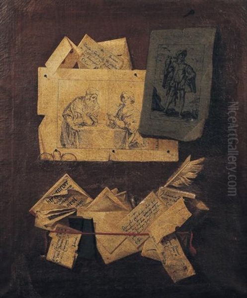 Trompe L'oeil Aux Gravures Et Lunette - view 1