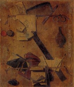 Trompe L'oeil Of A Letter Rack With A Comb, A Watch, Spectacles And A Quill