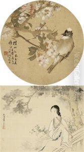 Ren Bonian And Hu Xigui Flower And Bird.court Lady by Ren Bonian