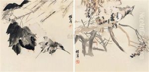 Flower And Bird (2 Works) by Ren Bonian