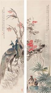 Bird (+ Flower Painting; 2 Works) by Ren Bonian