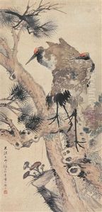 Pine And Cranes by Ren Bonian