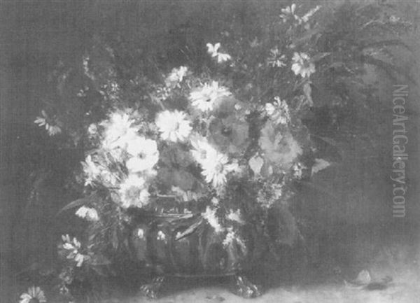 Bouquet De Coquelicots Et Marguerites Dans Un Vase De Cuivre - view 1