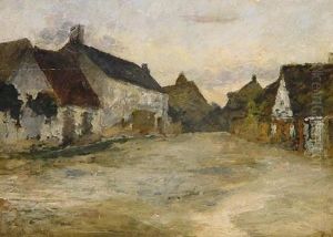 Landliche Idylle. Blick In Eine Von Alten Bauernhausern Gesaumte Dorfstrase by Emile Renard