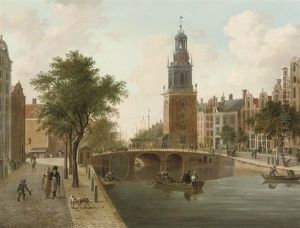 The Singel Towards The Torensluis And The Jan Roodenpoort, Amsterdam by Fredericus Theodorus Renard