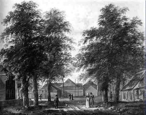 A Village Street With Elegant Townsfolk Promenading