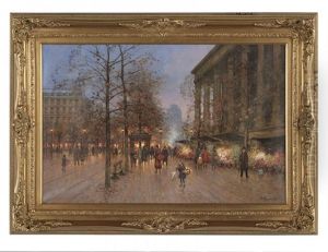 Parisian Street Scene With Flower Sellers by Paul Renard