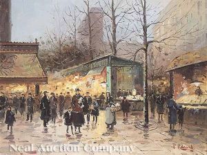 Boos Stall On A Grand Boulevard, Paris (+ Parisian Street Scene; Pair)