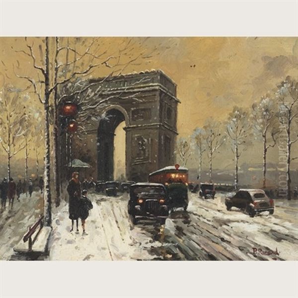 Arc De Triomphe On A Snow Covered Day - view 1